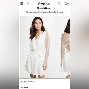 Flora Nikrooz White Charmeuse Wrap Robe with Sheer Dotted Sleeves